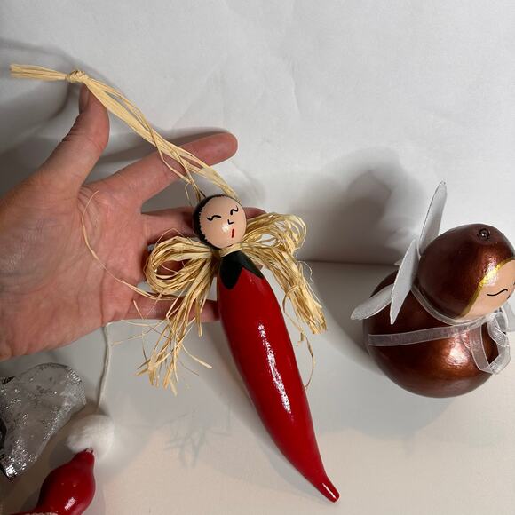 Handmade Christmas Gourd Ornaments Lot of 5 Santa Angel Primitive Folk Art - Picture 3 of 6